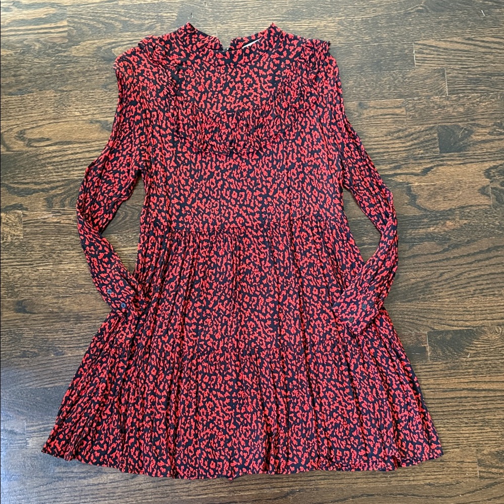 Zara Red and Black Leopard Print Long Sleeve Dress
